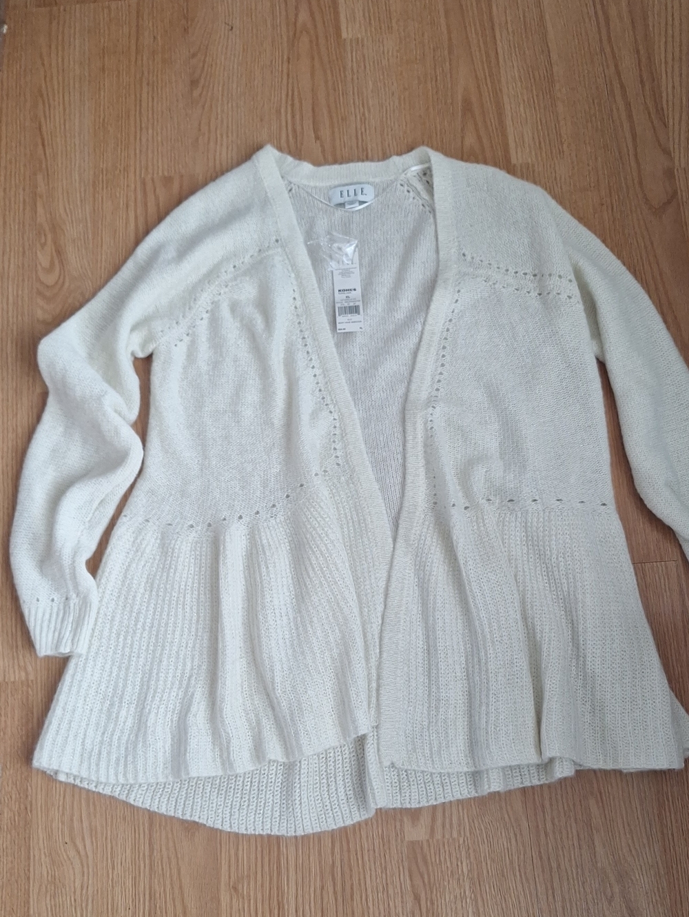 ELLE Open-Front Cream Knit Cardigan Sweater